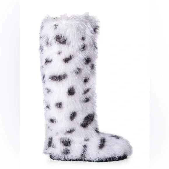 Azalea Wang Snow Leopard Faux Fur Over The Knee Boots - Picture 3 of 4